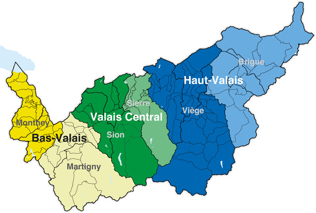 Carte du Valais en 6 régions