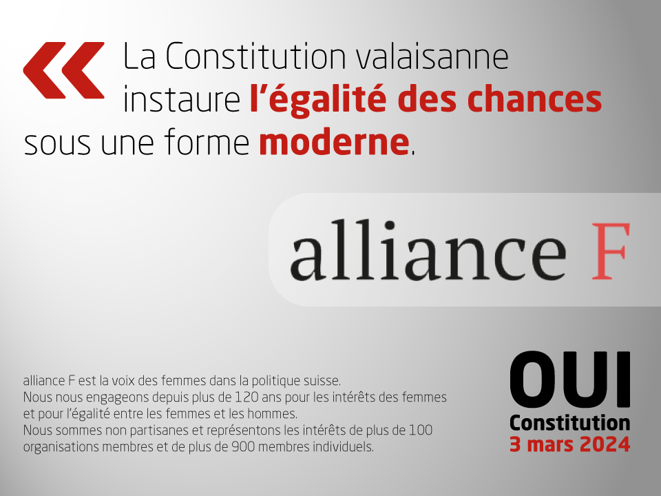 Alliance F soutient la nouvelle Constitution: 'La Constitution valaisanne instaure l'égalité des chances sous une forme moderne'